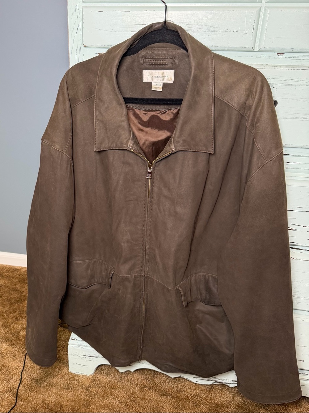 Cutter & Buck Cow Nubuck Brown Leather Zip Jacket. Size 4XB.